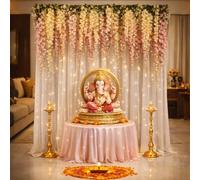 Lazybeee Backdrop Decoration Kit | Net Curtain & Artificial Plant Vines for Ganesh Chaturthi, Haldi & Mehndi, Home Decor & Birthday & Parties | (Design 1)