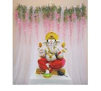 Lazybeee Enhance Your Home with Ganpati Pandal Decoration Kit: 2 White Net, 10 Artificial Pink Silk Wisteria Vine Flowers - Perfect for Elevating Ganesh Chaturthi, Diwali, Haldi, and Mehndi Decor