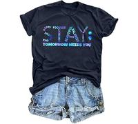 LAZYCHILD Women Suicide Prevention Awareness T-Shirts Stay Tomorrow Needs You Shirt Mental Health Tops, Blue, XL