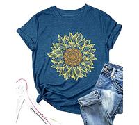 LAZYCHILD Womens Graphic Tees Sunflower Shirts Vintage Flower Graphic Tees Shirts Inspirational Tees Casual Faith Shirt Tops, Blue, XXL