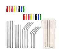 Lazycorner 16 Short Metal Straw, 6mm 5.5" 6.5" Kids Reusable Straw Silicone Tips Cleaner, Mini Small Stainless Steel Straws Fit 8 10 12 oz Tumbler/Wine Tumblers, Reusable Cocktail Straws(Silver)