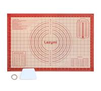 Lazymi Extra Thick Silicone Baking Mat: 60 x 40cm Non Stick Pastry Rolling Mat with Measurement, Non-Slip Dough Kneading Mat, Kitchen Counter Mat, Silicon Baking Sheet for Pie/Cake/Pizza (Red+Scraper)