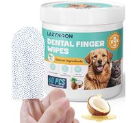 LAZYNOON Dog Teeth Cleaning Wipes - Dog Dental Wipes, Pet Dental Finger Wipes for Dogs & Cats Teeth with Brushing Beads, Removes Plaque and Tartar Buildup, Freshens Breath, 60 Count