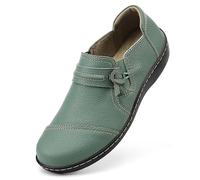 LAZYPOP Classic Comfortable Women Leather Loafers Cute Slip On Casual Elegant Shoes Lightweight Hiking Shoes Flat Shoes Daily Work Shoes, Green, 5.5 UK