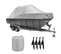 LazySof Boat Cover Heavy Duty Waterproof Oxford Cloth for V-Hull Tri-Hull Runabout Speedboat Trailerable Protection 420D 11-27ft Boat Cover,Gray,16 to 18FT:636x332cm