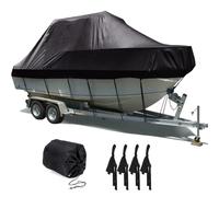 LazySof Boat Cover Heavy Duty Waterproof Oxford Cloth for V-Hull Tri-Hull Runabout Speedboat Trailerable Protection 420D 11-27ft Boat Cover,Black,25to27FT: 1008 * 590CM