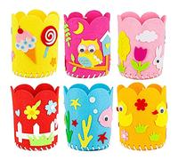 Lazyspace 6PCS Pencil Case DIY Children Craft Pencil Holder Kids Craft Pen Maker Pencil Pouch Safety Durable with Sewing Kit Handwork Felt