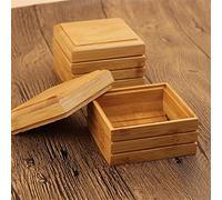 Lazyspace Bamboo Soap Dish Holder, Natural Wooden Soap Storage, Handmade Soap Case with Lid for Soap Holder, Square Wood Soap Boxes for Kitchen Bathroom Shower Sponges