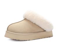 LazyStep Women's Moody Fuzzy Platform House Slippers, Parchment, 11-12