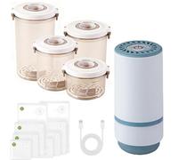 LAZYTAIL 4-Pc Airtight Containers with Vacuum Sealer - Food-Grade Plastic Storage for Cereal, Flour, Sugar, Includes 8 Reusable Bags, Kitchen & Pantry Organization (4, Circular)