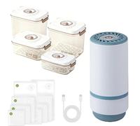 LAZYTAIL 4-Pc Airtight Containers with Vacuum Sealer - Food-Grade Plastic Storage for Cereal, Flour, Sugar, Includes 8 Reusable Bags, Kitchen & Pantry Organization (4, Rectangular)