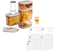 LAZYTAIL 4-Pc Airtight Containers with Vacuum Sealer - Food-Grade Plastic Storage for Cereal, Flour, Sugar, Includes 8 Reusable Bags, Kitchen & Pantry Organization (4, Rectangular)