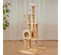 Lazyworm 61'' Tall Real Solid Wood Cat Tower | Space Capsule Cat Bed, Top Bed with Toy Ball, Sisal Scratching Posts, Multi Cat Tree for Large Cats 20 lbs Heavy Duty