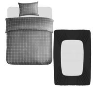 Lazzaro 3 Pcs Single Duvet Cover Set with Matching Black Single Fitted Sheet 40 cm Extra Deep Pocket - UltraSoft Breathable Premium Microfibre Reversible Quilt Cover Bedding Set For All Seasons