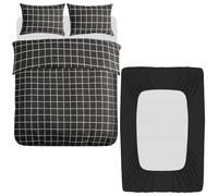 Lazzaro 4 Pcs King Size Duvet Cover Sets with Matching Black King Size Fitted Sheets 40 cm Extra Deep Pocket - Premium Microfibre Reversible Quilt Cover Bedding Set For All Seasons