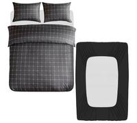 Lazzaro 4 Pcs King Size Duvet Cover Sets with Matching Black King Size Fitted Sheets 40 cm Extra Deep Pocket - Premium Microfibre Reversible Quilt Cover Bedding Set For All Seasons