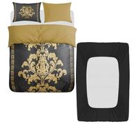 Lazzaro 4 Pcs King Size Duvet Cover Sets with Matching Black King Size Fitted Sheets 40 cm Extra Deep Pocket - Premium Microfibre Reversible Quilt Cover Bedding Set For All Seasons
