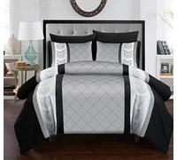 Lazzaro 4 Pcs Super King Duvet Set with Matching Black Super King Fitted Sheet 40 cm Extra Deep Pocket - Premium Microfibre Reversible Quilt Cover Bedding Set For All Seasons
