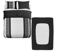 Lazzaro 4 Pcs Super King Duvet Set with Matching Black Super King Fitted Sheet 40 cm Extra Deep Pocket - Premium Microfibre Reversible Quilt Cover Bedding Set For All Seasons