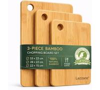 Lazzaro Bamboo Chopping Board Set of 3 - Extra Thick Wooden Cutting Boards with Deep Juice Groove - Kitchen Boards for Meat, Vegetables & Charcuterie