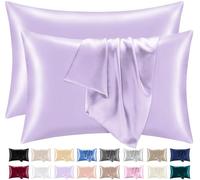 lazzaro home feel the difference Lazzaro Home Satin Pillow Cases 2 Pack - Purple Pillowcase for Hair and Skin Standard Size with Envelope Closure, 50 x 75 cm