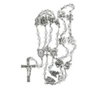lazzaro italy Catholic Rosary VIA CRUCIS prayer woman. Necklace with crystal beads. Silver plated stations and cross. Italian craftsmanship