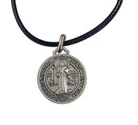 lazzaro italy Necklace Saint Benedict of Nursia men and women. Silver Plated Medal of protection against the Evil. Diameter 0,82 in