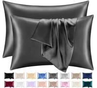 Lazzaro Satin Silk Pillowcases for Hair and Skin - Hypoallergenic Pillow Cases 2 Pack with Envelope Closure - Ultrasoft Standard Size Charcoal Silk Pillowcases (50 x 75 cm)