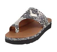 Lazzboy 1st Slippers Women Flip Flops Leopard/Snake/Plain/Stripes Print Summer Flat Low Heel Beach Ladies Open Back(7 UK,Grey-Snakeskin)