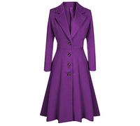 Lazzboy Dress Trench Coat Military Jacket Womens Solid Casual Tunic Swing Lapel Costume Shoulder Pads Elegant Cardigan Parka (S(4),Purple)