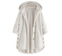 Lazzboy Jacket Women Coat Hoodie Velvet Solid Casual Loose Button Down Pocket Ladies Plus Size Cardigan Outwear (14,Cream)