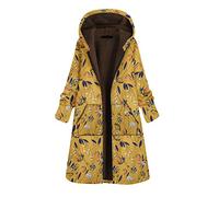 Lazzboy Long Jacket Women Coat Hoodie Fleece Lined Flowers Floral Print Casual Loose Zipper Pocket Ladies Hooded Cardigan Sherpa Parka (12,Yellow)