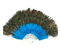 Lazzboy Peacock Feather Hand Folding Fans Showgirl Fancy Dance Elegant Plastic Costume Party Wedding Opera Decorations(Sky Blue,37cm)
