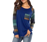 Lazzboy Shirt Tops Women Colourful Stripes O Neck Long Sleeve Size 8-14 Ladies Blouse(XL(14),Blue)