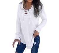 Lazzboy Tops Shirt Womens Long Sleeve Criss-Cross V Neck Plain Size 8-16 Ladies Loose Blouse