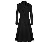 Lazzboy Trench Coat Womens Dress Jacket Felt Duffle Solid Lapel Casual Pleated Tunic Buttons Elegant Long Cardigan Parka Outwear Black
