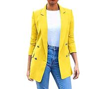 Lazzboy Women Blazer Suit Coat Solid Lapel Casual Loose Double Breasted Shoulder Pads Elegant Workwear Newchic Fashion Jacket Cardigan Outwear (XL(16),Yellow)