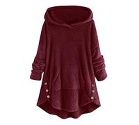 Lazzboy Women Blouse Hoody Long Sleeve Casual Teddy Fleece Flannel Solid Patchwork Faux Fur Fluffy Pullover Plus Size Jumper Tops