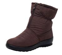 Lazzboy Women Boot Booties Snow Flat Low Heel Winter Waterproof Faux Fur Warm Lined Shoes(3.5 UK,Brown-Zip Front)