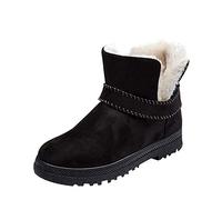 Lazzboy Women Boots Ankle Snow Flat Suede Buckle Warm Lined Shoes School Work(5 UK,Black)