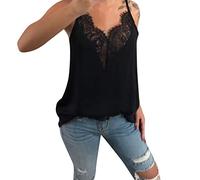 Lazzboy Women Camisole Flower Lace Sexy V Neck Chiffon Sleeveless Top Size 8-16 Ladies Slouch Loose Vest Tank(2XL(16),Black-1)