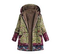 Lazzboy Women Coat Jacket Parka Boho Floral Print Vintage Warm Flannel Lining Hooded UK 10-18 Oversized Plus Size(5XL(18),Green)