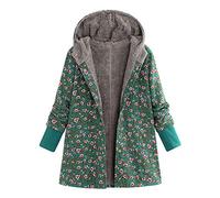 Lazzboy Women Coats Parka Jacket Fleece Ethnic Boho Vintage Floral Hooded Winter UK 8-20 Oversized Plus Size(L(10),Green-Floral)
