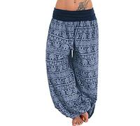 Lazzboy Women Harem Yoga Relaxed Trousers Plus Size Ethnic Boho Floral Elephant Ink Dot Print Pants Ladies Trouser(L(10),Navy-Elephants)