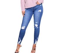 Lazzboy Women Jeans Trousers Ripped Cuff Carrot Plain Solid Skinny Pocket Zip Long Pants Ladies Trouser(XL(10),Blue)