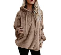 Lazzboy Women Jumpers Sweatshirt Hoodie Long Sleeve Zipper Pocket Fleece Hooded Loose Plus Size(Khaki,S(8))