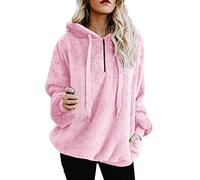 Lazzboy Women Jumpers Sweatshirt Hoodie Long Sleeve Zipper Pocket Fleece Hooded Loose Plus Size(Pink,5XL(22))