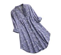 Lazzboy Women Shirt Long/Short Sleeve Pleated Floral Cat Print/Plain Tops Plus Size 10-24 Oversized Ladies Slouch Blouse(22,Green-Floral)