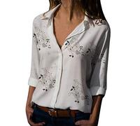 Lazzboy Women Tops Shirt Plus Size Floral/Leopard Print Long Sleeve/Short Sleeve Loose Button Ladies Blouse(3XL(18),White)