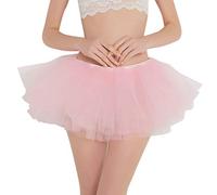 Lazzboy Women Tutu Tulle Mini Skirt Petticoat Mesh Pleated Ballet Dance Party Carnival Costume Layered Organza Dress-Up (UK 6-14,Pink)